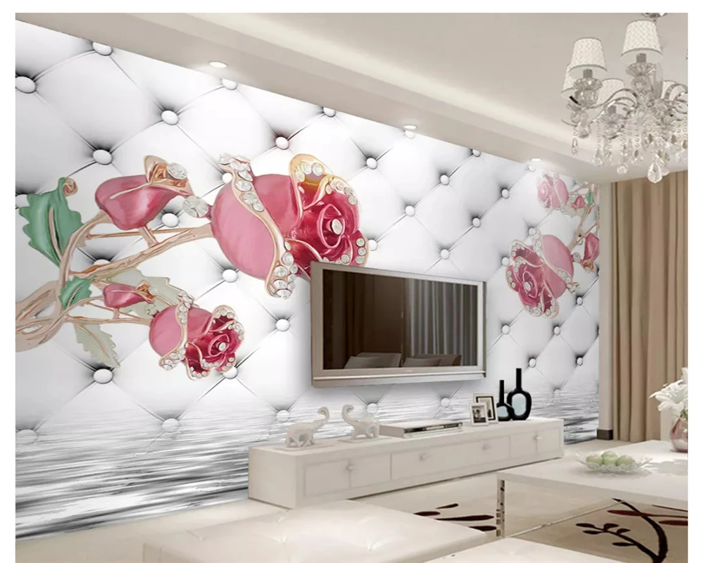 

Обои beibehang, модные, 3d, Роскошные, розовые, розовые, мягкие, в мешочке, украшения для телевизора, фона, стерео, обои