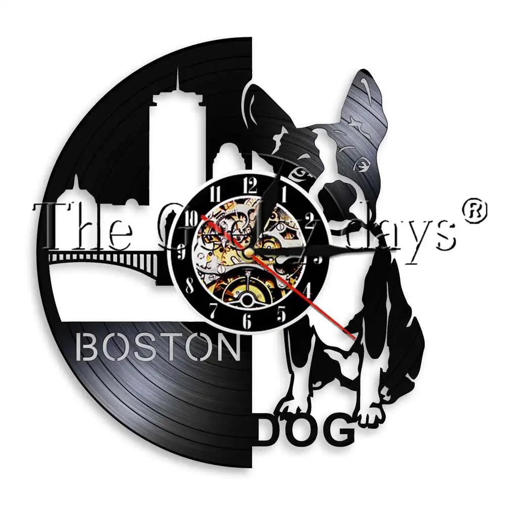  French Bulldog Vinyl Record Wall Clock With LED Backlight Home Decor Watch Pet Puppy Dog Animal Decorative Lighting | Лампы и
