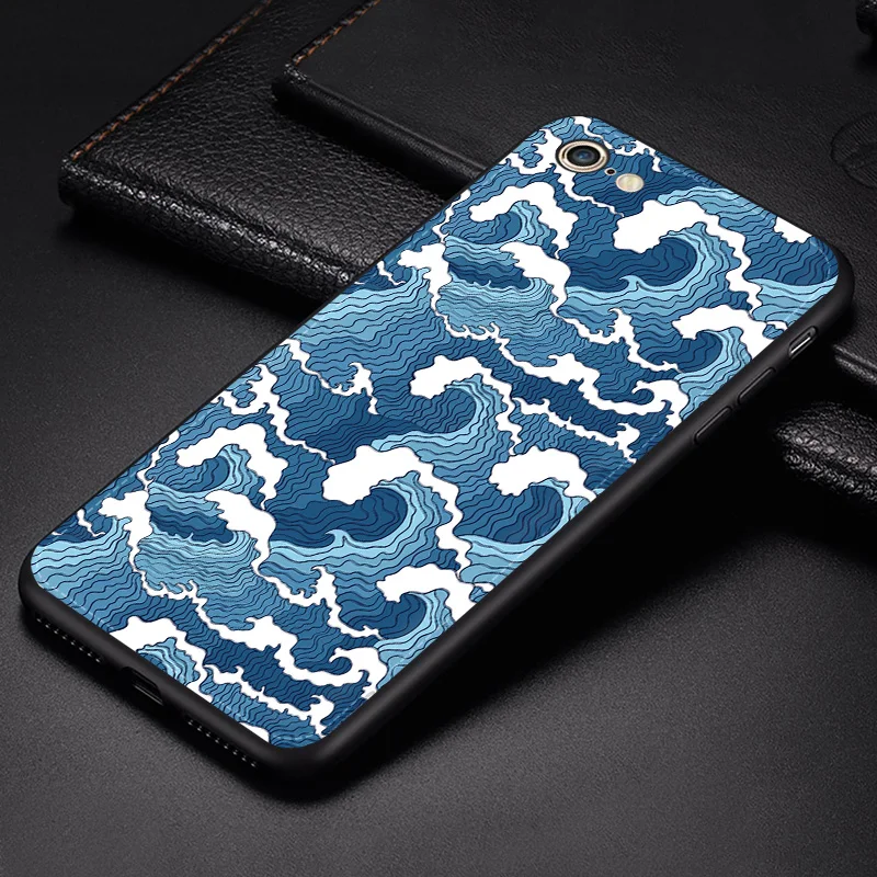 wave Чехол для телефона s для iPhone 8 7 6 6s Plus X Xs чехол для MAX XR кожа мягкая силиконовая традиционная благоприятная текстура чехол для телефона - Цвет: wave