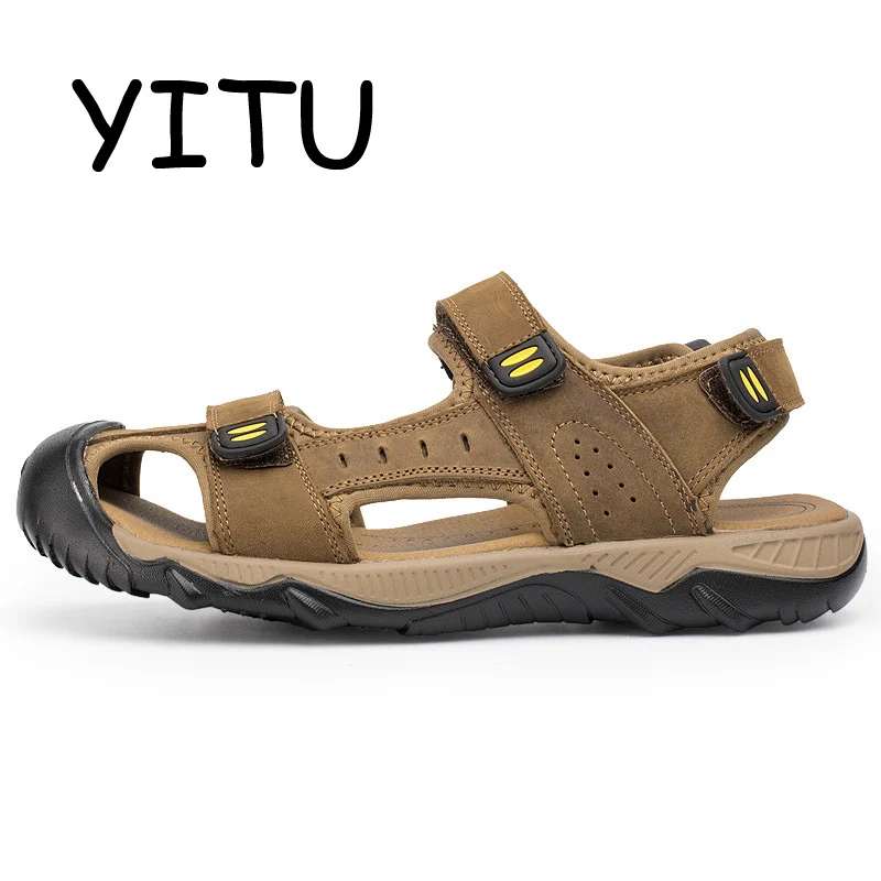 YITU 2018 New Men's Summer Beach Sandals Hiking Breathable Water Brand Genuine Leather Outdoor Man Sport Shoes Plus Size | Спорт и