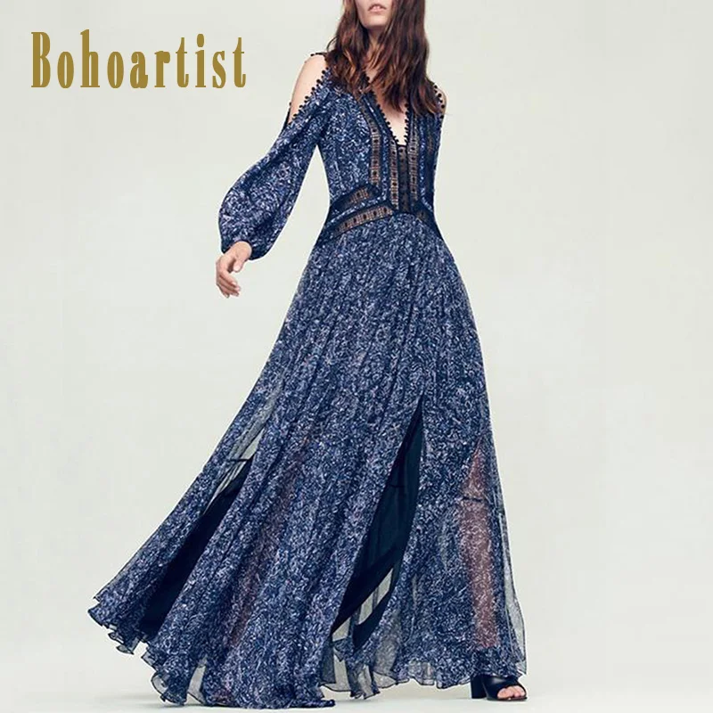 Bohoartist/женское платье 2018 макси кружевное с v образным вырезом в западном стиле