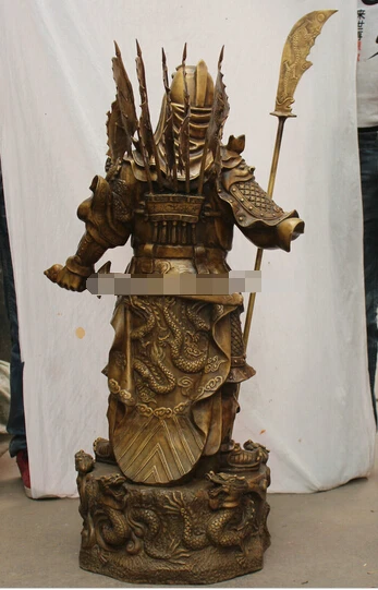SUIRONG---322+++44&quot Chinese Copper Guan Gong Yu Warrior God Sword knight Dragon flag Statue | Дом и сад