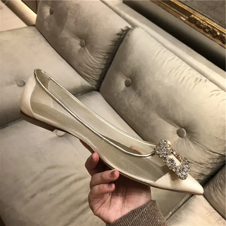Из сетчатого материала женская обувь Острый носок zapatillas mujer пикантное свадебное платье обувь для вечеринок Пряжка кристалл украшен Bling Женские туфли-лодочки