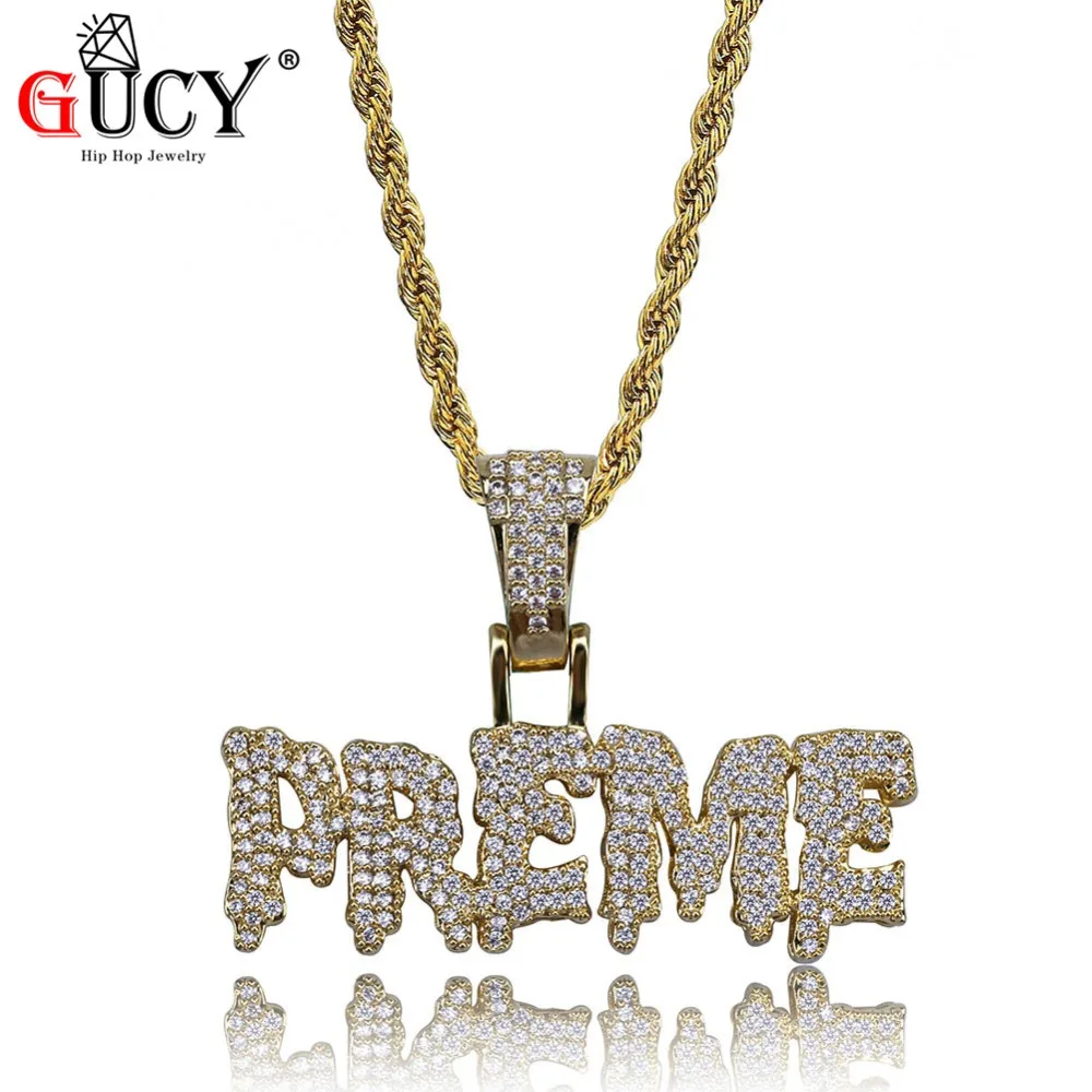 Кулон с надписью GUCY PREME ожерелье из кубинской цепи Майами микрозакрепкой фианита
