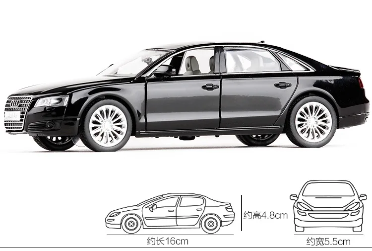 Высокая имитация 1:32 AUDI A8 сплав модель автомобиля металлические игрушки транспортные средства с выдвижной назад мигающий музыкальный для детей игрушки