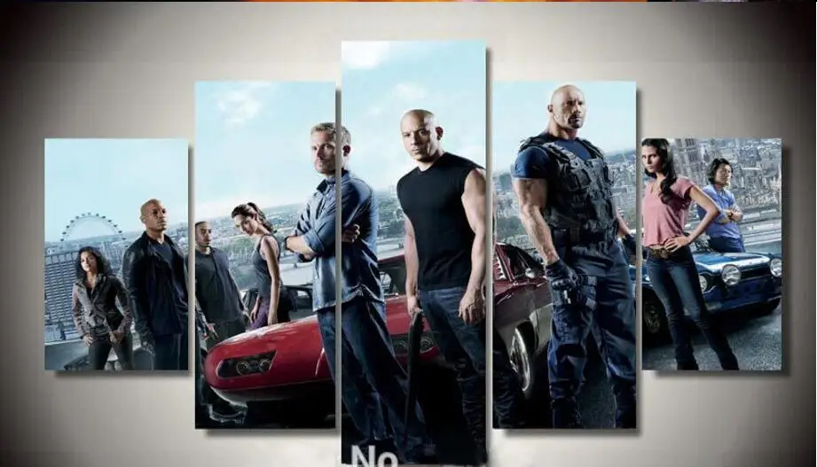 unframed Printed fast and furious movie 5 piece picture painting wall art room decor poster canvas Free shipping | Дом и сад
