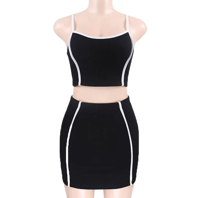 Комплект женской повседневной вечерние майка и мини-юбка-карандаш с завышенной