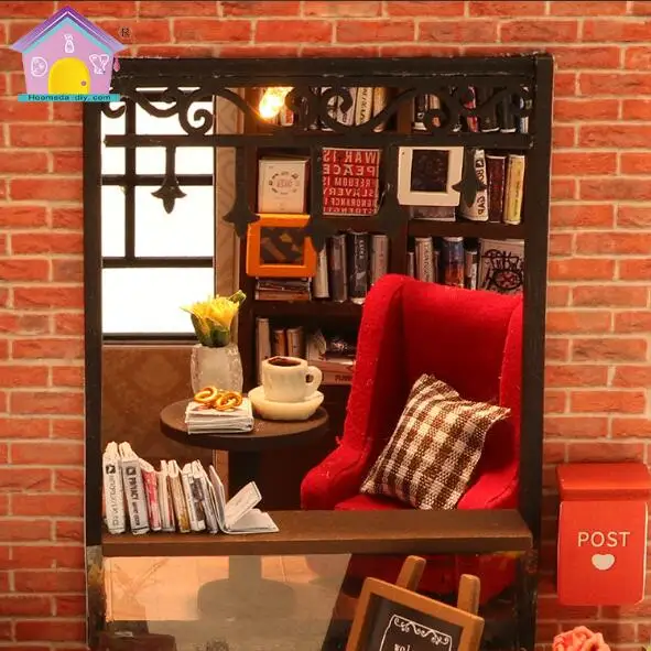 1:24 Diy деревянный кукольный дом миниатюрный книжный магазин игрушки для детей