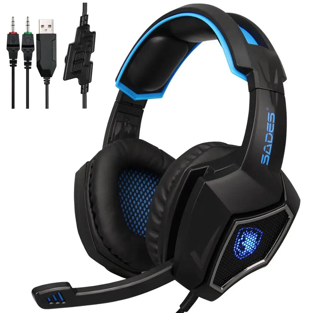 SADES игровая гарнитура 3 5 мм стерео наушники светодиодный С микрофоном для PS4