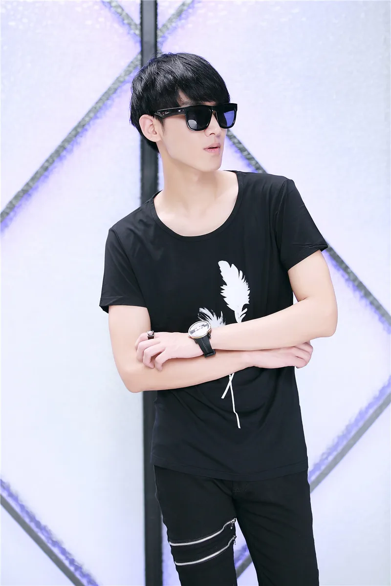 Новая футболка из хлопка со льдом мужские футболки мода 2016 летняя с перьями