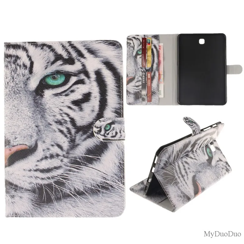 Умный чехол подставка из искусственной кожи с рисунком совы тигра льва для Samsung