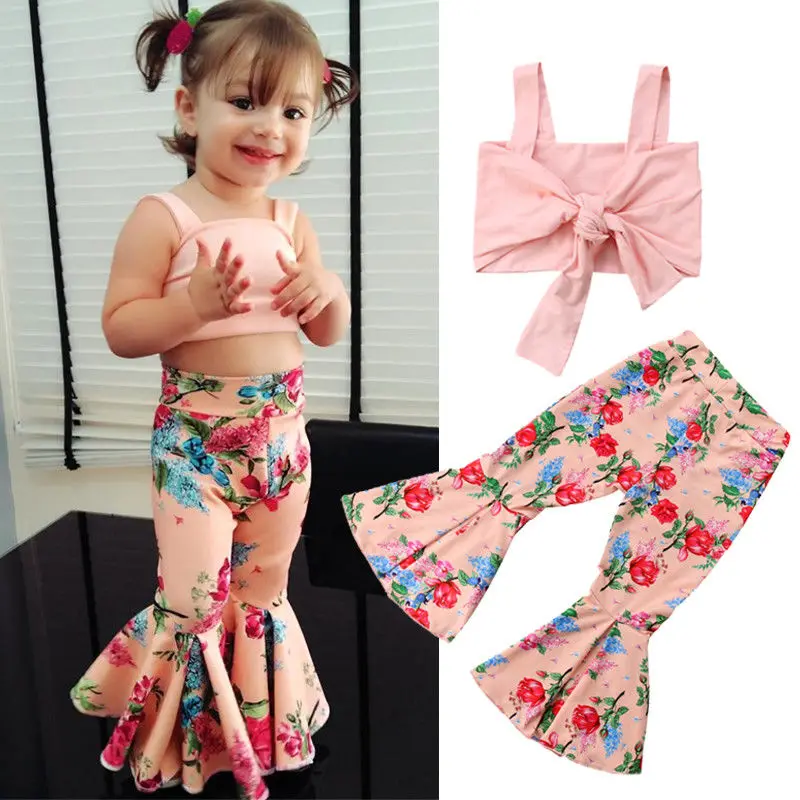 Комплект одежды для девочек укороченный топ с бюстгальтером цветочным рисунком