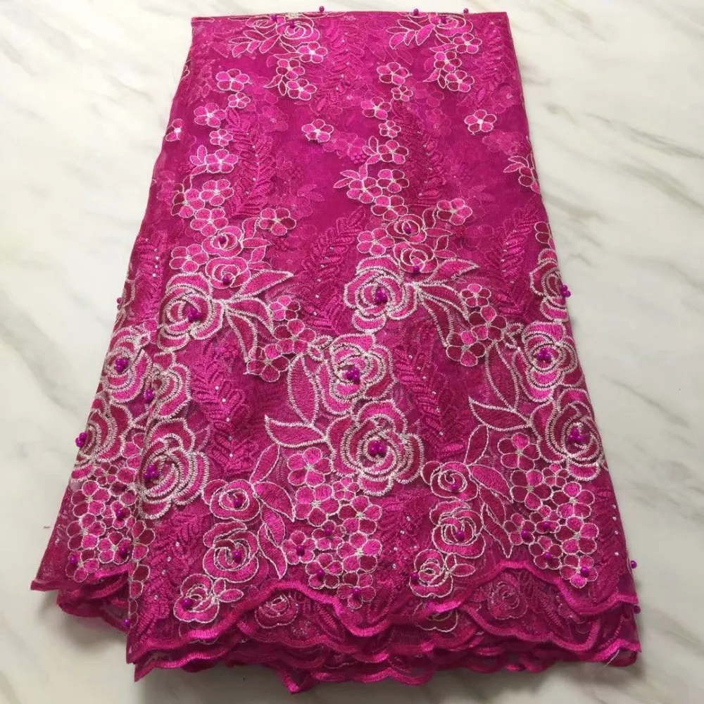 Красивая африканская гипюровая кружевная жаккардовая ткань с бисером и камнями 5
