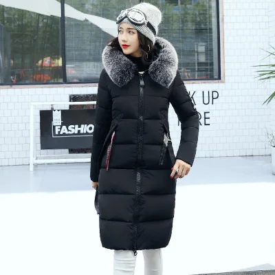 2017 зимние Для женщин зимнее хлопковое пальто меховой капюшон воротник