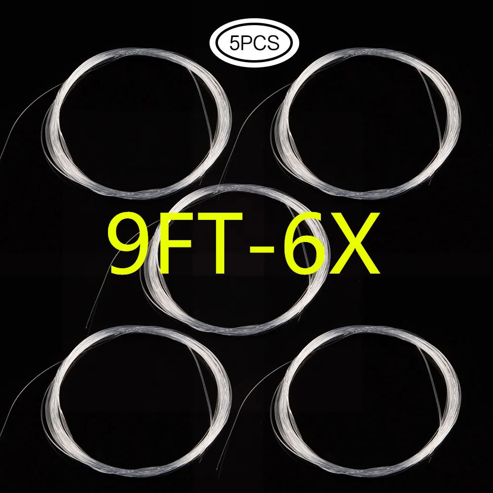 9FT-6X 5 шт. коническая леска с петлей 9 футов/15 футов нейлоновая леска для ловли нахлыстом Размер прозрачная леска для ловли нахлыстом - Цвет: 9FT-6X