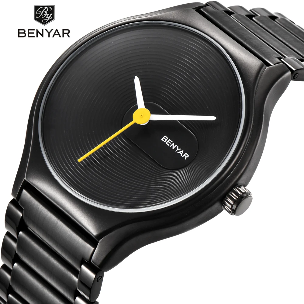 Men yellow B BENYAR водонепроницаемые полностью стальные модные Универсальные мужские часы лучший бренд класса люкс Бизнес Мужские кварцевые часы Поддержка прямой доставки - Цвет: Men yellow B