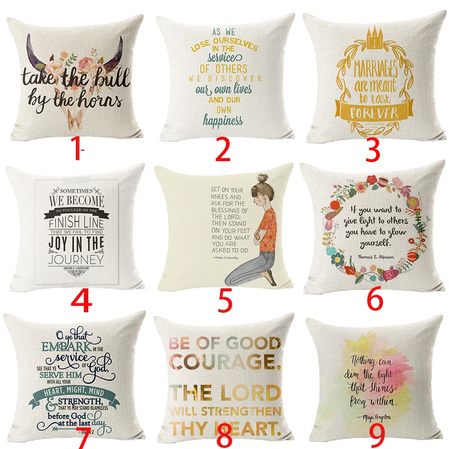 

Classic Words Cushion Cover Cotton Linen Letter Style Famous Aphorism Home Deocrative Pillows Cover for Sofa Cojines
