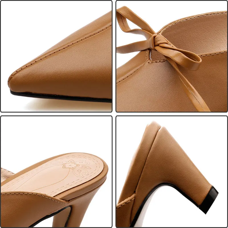 Daitifen Leather Fashion Slippers Women Elegant Stiletto Pointed Toe Mules Sandals Summer Shoes Women's Slide | Обувь