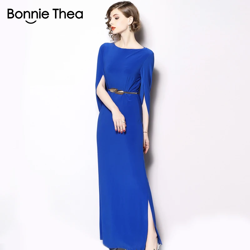 Женское вечернее платье-макси Bonnie Thea синее элегантное винтажное длинное
