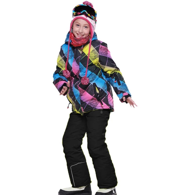 Winter Girls Clothing Sets Fleece Hooded Jackets Overalls Kids Ski Suits Outdoor Sports Children Skiing Outfits Teens Clothes - Цвет: 3880 Black