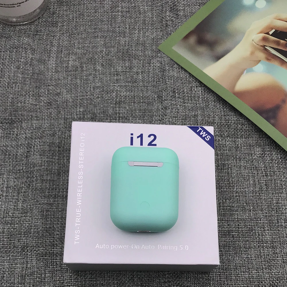 i12 green Прямая, Мини наушники i12 TWS Bluetooth 5,0, спортивные беспроводные наушники, сенсорные наушники, магнитная зарядная коробка, PK i10 i11 - Цвет: i12 green