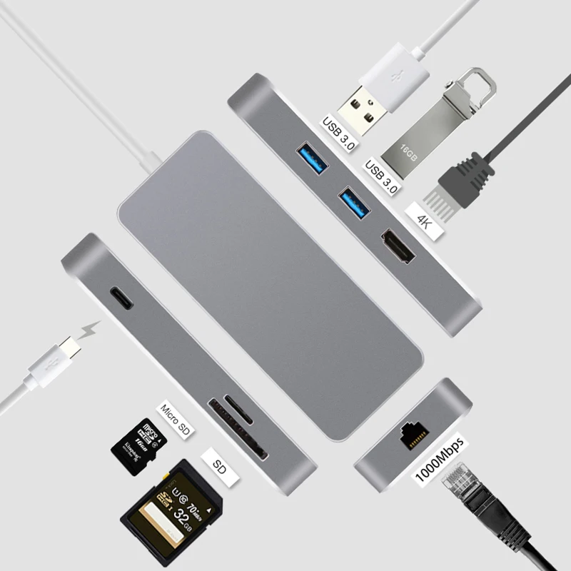 USB C type C к HDMI адаптер thunderbolt 3 RJ45 адаптер USB 3,0 концентратор для MacBook samsung S8/S9 huawei P20 Pro usb-c адаптер