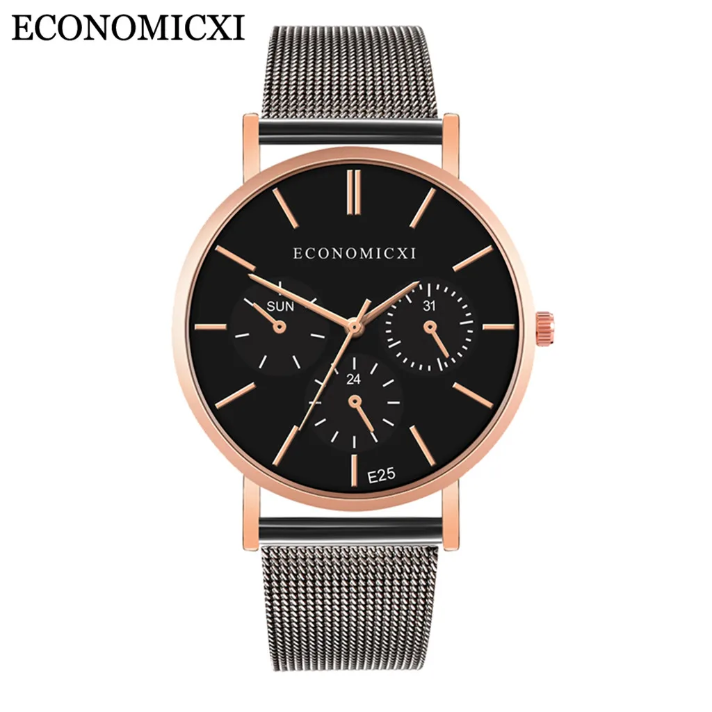 Мужские модные часы reloj hombre, простые часы из нержавеющей стали с тремя глазами, маленький циферблат, мужские кварцевые часы