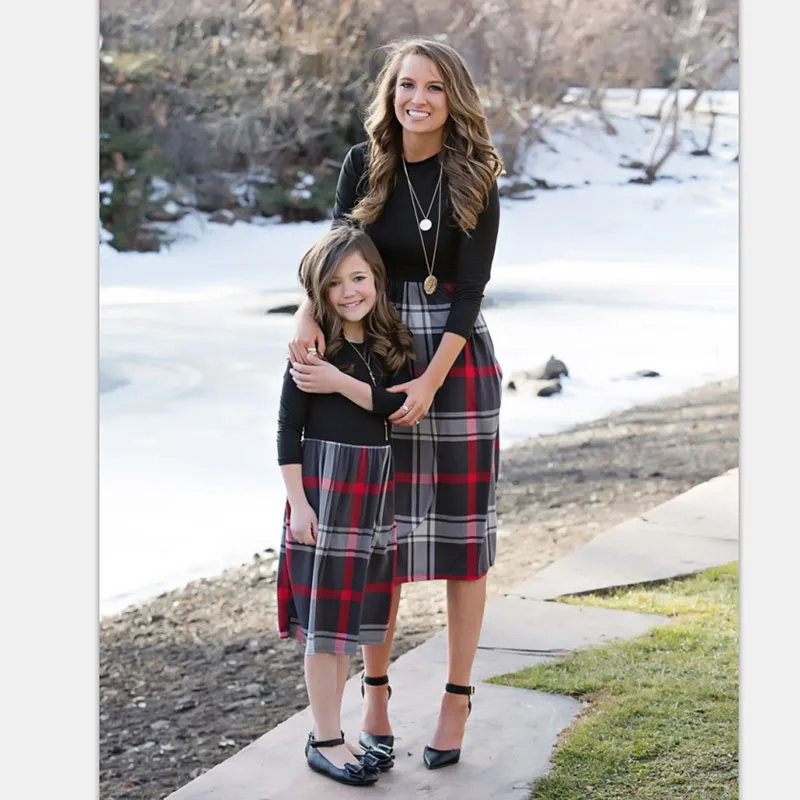 Мама и дочь платье 2018 осень одинаковые Семейные наряды мама я платья Одежда для