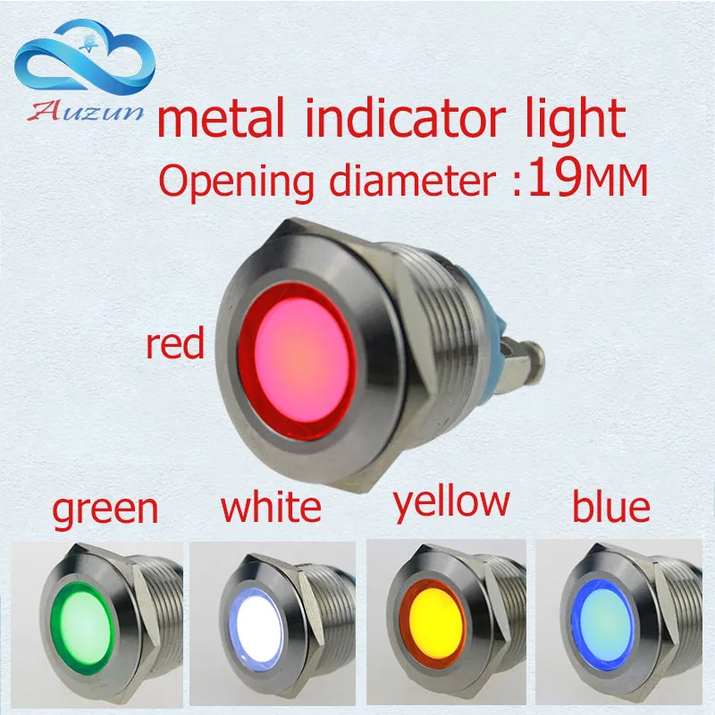 

1 PCS LED metal Indicator Lights 19 mm metal light warning car light 3V 6V 12 v 24V36v 48v 220Vred green yellow blue and white
