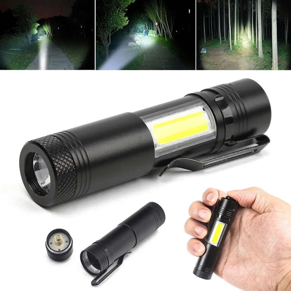 

3W Mini Portable Zoomable Flashlight 2000LM CREE Q5 COB LED Torch Lamp Penlight
