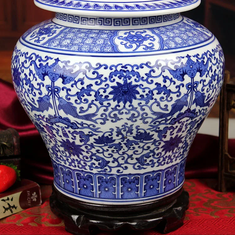 Синий и белый с крышкой Цзиндэчжэнь китайский имбирный баночка антикварные