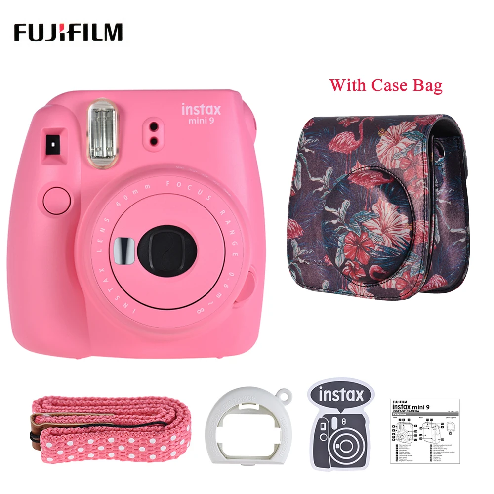 Fujifilm Instax Mini 9 камера мгновенная камера пленочная камера с зеркалом для селфи, синий/розовый/белый/зеленый+ чехол для камеры с ремешком