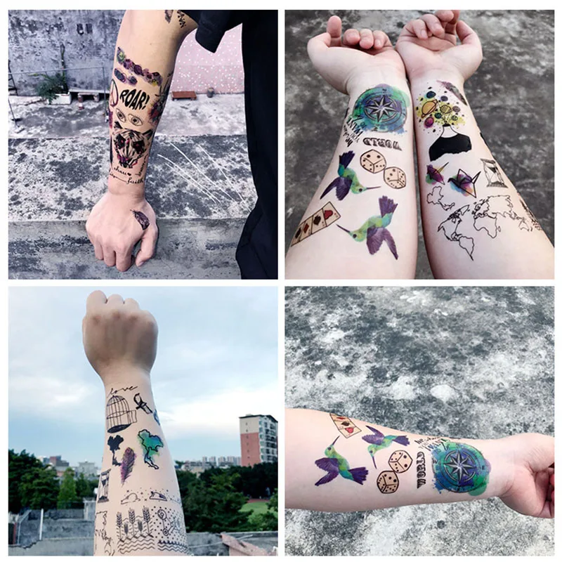 1pcs Fashion Tattoo Sticker DIY Body Art Waterproof Colorful Cartoon Diamond Dog Bird Star Leaf Temporary Cute Stickers | Игрушки и