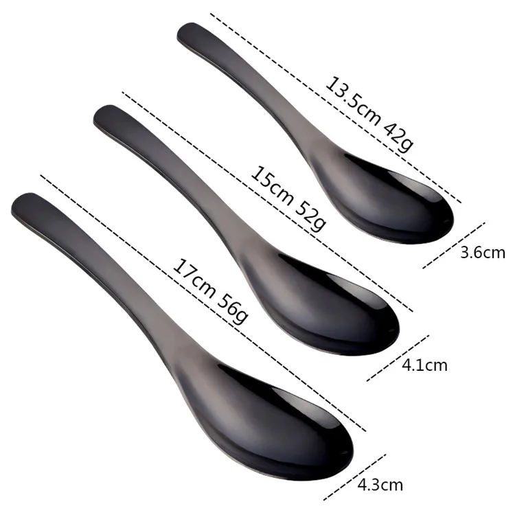 Black-3 Pcs Набор ложек из нержавеющей стали, длинный суп-ложка, средний десерт, совок, маленькие ложки для чая и кофе, 3 размера, набор посуды, вечерние - Цвет: Black-3 Pcs