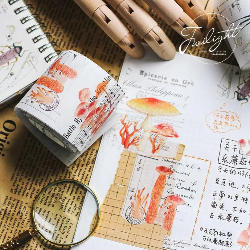 Винтажная Красивая растительная Цветочная Грибная лента для декорации Washi DIY