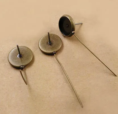 pin side Пустые Основы для сережек, круглый ободок с петлей, боковой кабошон, Шпилька для сережек, фурнитура для установки, Античная бронзовая позолота - Цвет: pin side