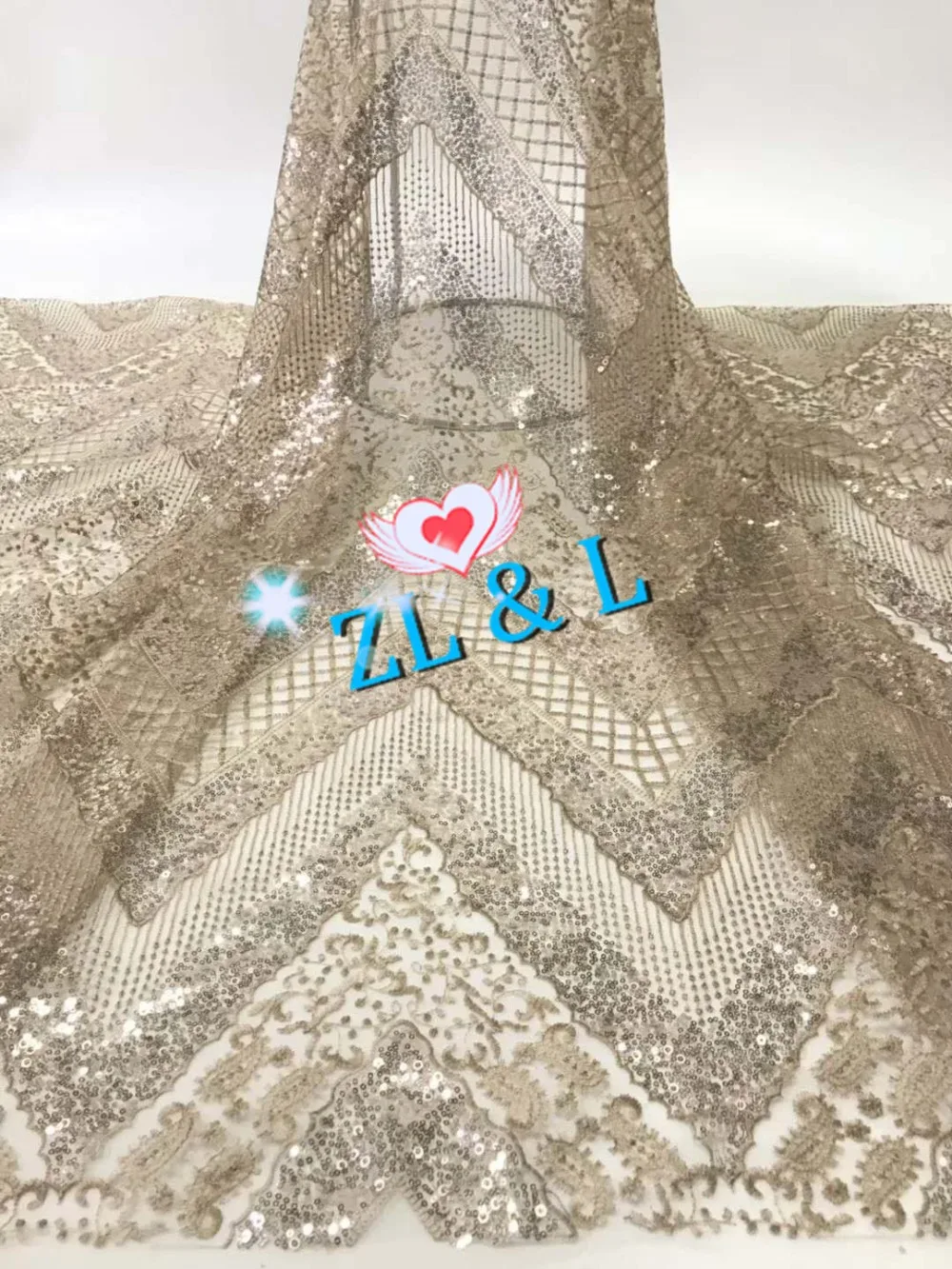 Sale ZLL-40278 wedding dress exquisite sequins line embroidery French net tulle fabric Africa Nigeria bud silk cloth | Дом и сад