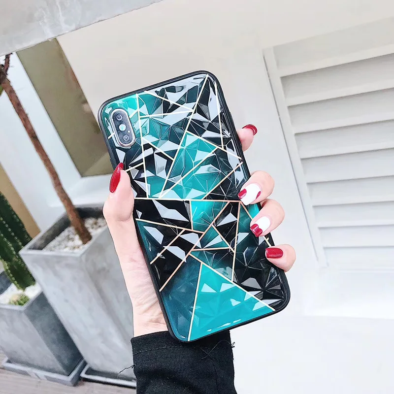3D чехол с ромбовидным узором для iPhone X XS Max XR геометрический треугольник Капа Fundas 8