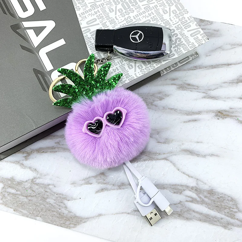 New Creative Sunglasses pineapple Cell phone data cable hair ball key buckle lady bag small pendant creative small gift