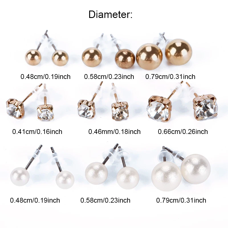 New 9 Pair/Set Gold Silver Plated Ear Stud Crystal Pearl Beads Earrings Women Fashion Jewelry #95619 | Украшения и аксессуары