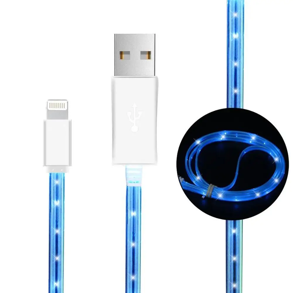 Blue Светодиодный USB кабель флэш-светильник линия передачи данных зарядное устройство для мобильного телефона для iPhone 6 6S 7 8 XS samsung Xiaomi huawei Android type C разъем - Тип штекера: Blue