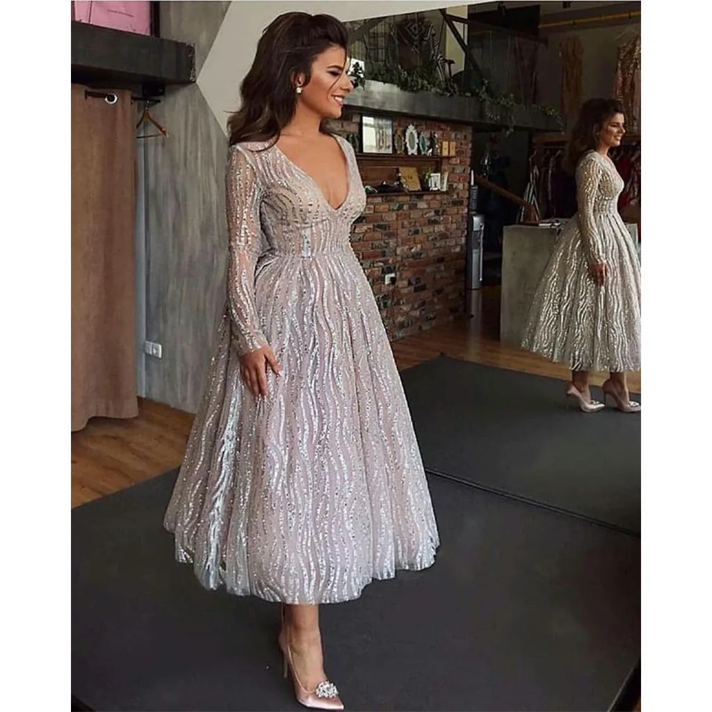 Модное вечернее платье для вечеринки женское сексуальное с длинным рукавом и