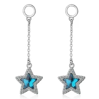 new fashion personality silver plated jewelry long blue stars five pointed super fairy girl crystal dangle earrings xze245