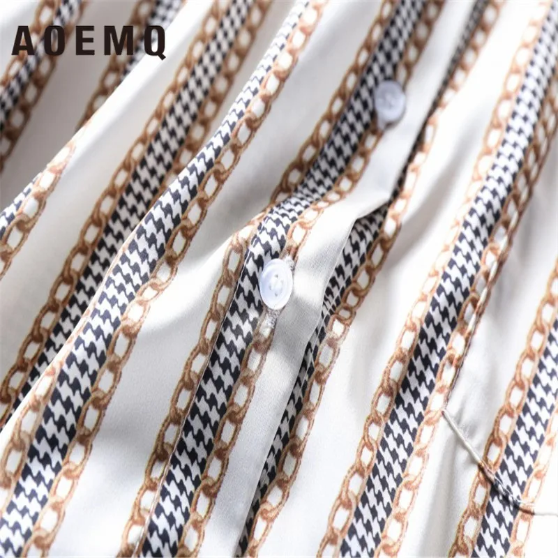 AOEMQ Повседневная мода дикая цветная цепочка печать лацканы вертикальные полосы с