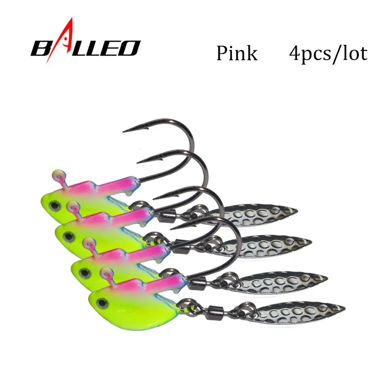 Pink BALLEO 4 шт./лот свинцовая головка крюк с спиннером ложка 4 г 7 г 10 г 14 г 21 г 3D Глаза рыбы реалистичные джиг голова крюк - Цвет: Pink