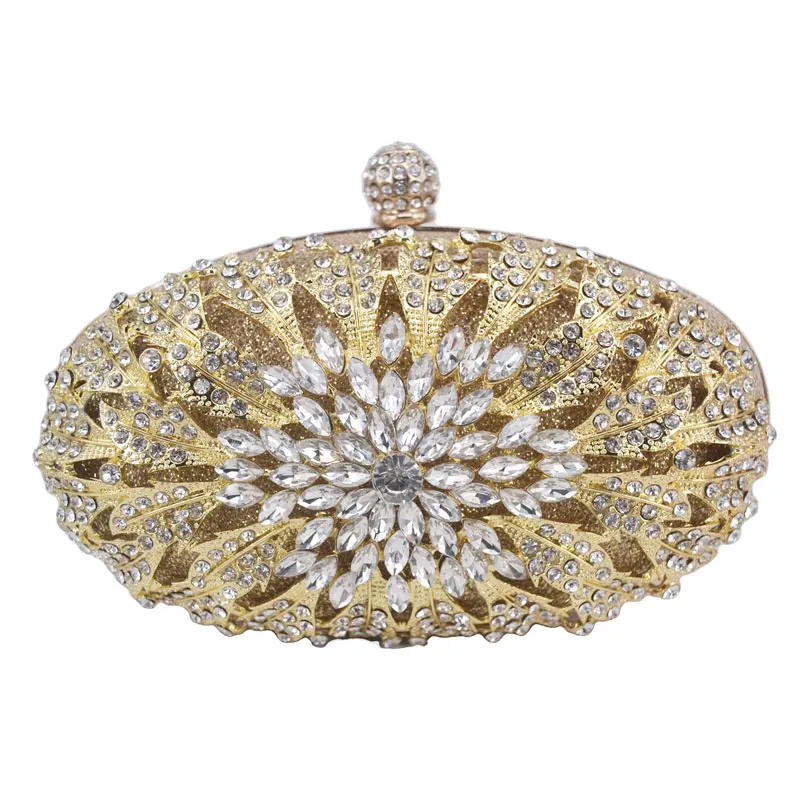 oval Gold Silver Crystal Evening Bags with Chain Luxury Clutch Bags Female Wedding Purse Bags - Цвет: gold Silver