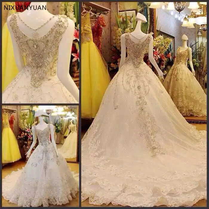 Vestido de Noiva 2021 Appliques Lace Royal Train Wedding Dress Plus Size Luxury Pearls Flowers Sweetheart Ball Gown Bridal Dress