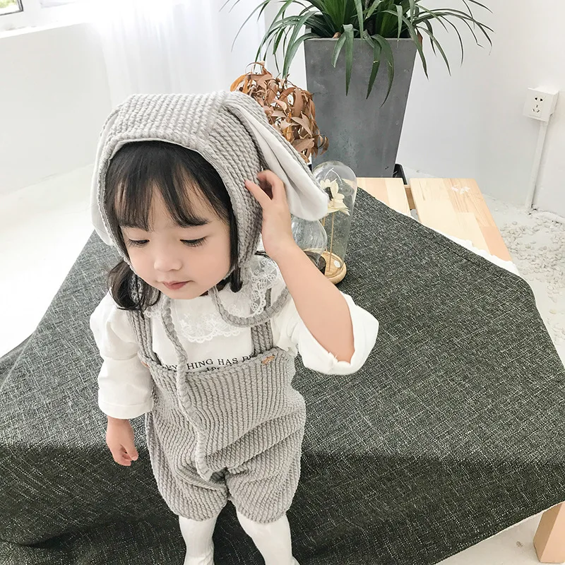 2018 Autumn New Arrival Cotton all-match Baby Rabbit Ears Cute Strap climbing pp bodysuit with hat for cute sweet baby girls | Детская