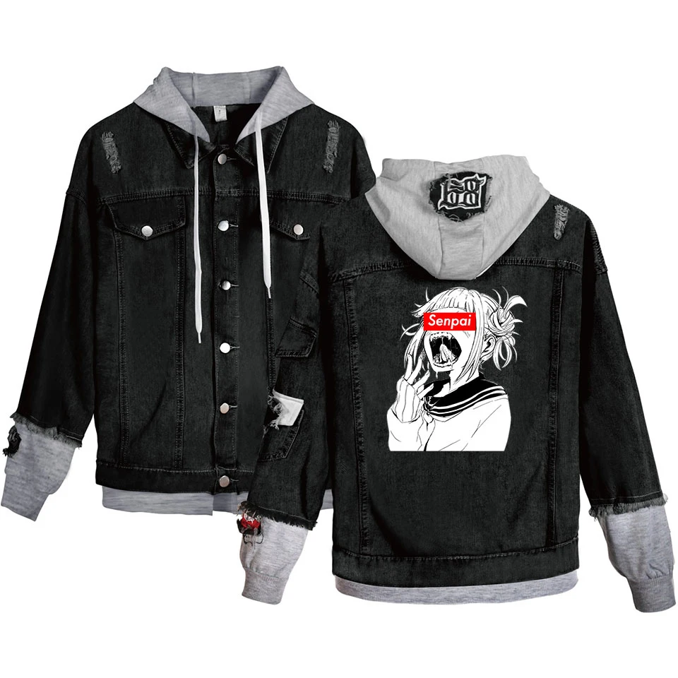 Senpai Women Denim Jacket Girls Casual Ripped Hole Jeans Coat Female Plus Size Hooded Outerwear Spring Autumn Jackets