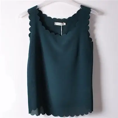 S0966 Blackish green YRRETY Летняя женская сексуальная конфеты цвет шифон жилет топы волнистые свободные повседневные без рукавов шифоновая блузка майка чистый цвет рубашка - Цвет: S0966 Blackish green